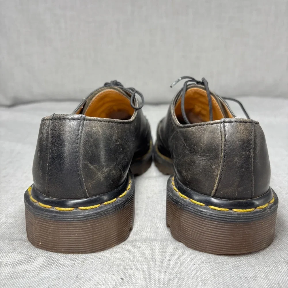 Vintage Dr. Martens Oxfords Black Leather Platform Lug Sole MIE Unisex UK 6